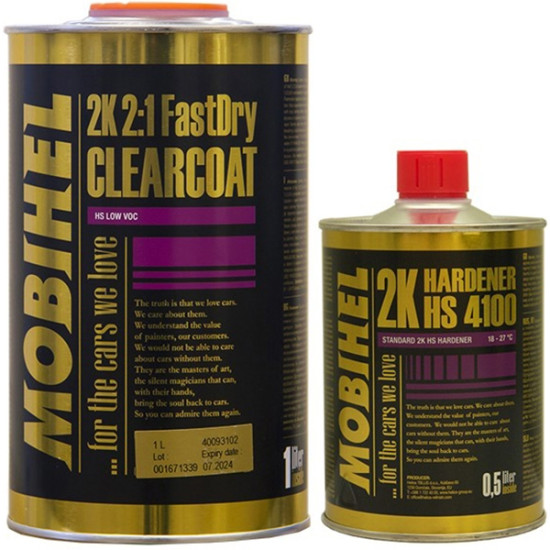 2K HS 2:1 акриловий лак FastDry low VOC Mobihel 5,0л + затверджувач 4100 2,5л (комплект) 7,5л